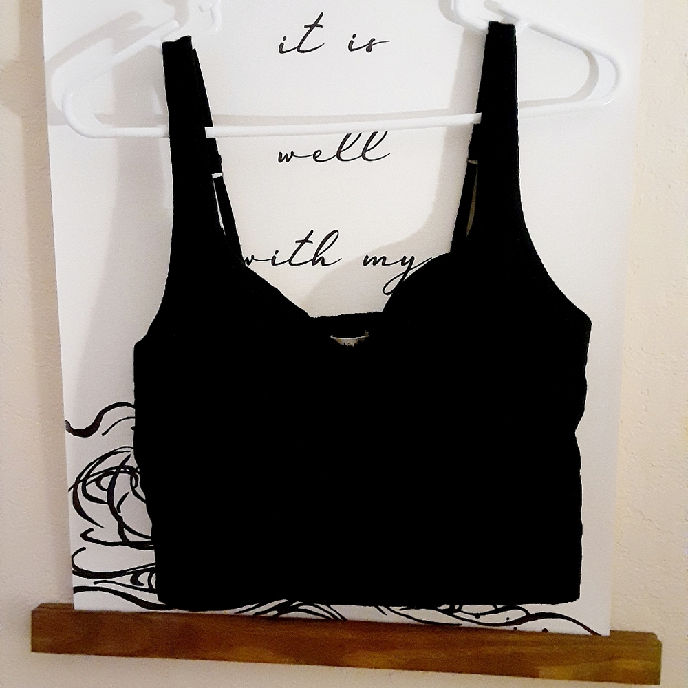 Abercrombie & Fitch Black Corset Style Linen Blend Crop Top Tank - Picture 2 of 9